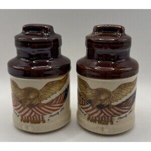 The Spirit of Seventy Six Ceramic Salt & Pepper Shakers Vintage Flag & Eagle